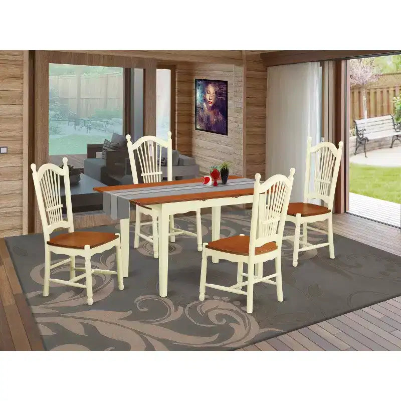 Ensemble de salle à manger 5 pièces - Table rectangulaire avec rallonge papillon et 4 chaises - Ensemble de cuisine