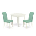 Round Dining Table Set 3pc French Country Kitchen Table & Chairs Linen White Legs Pond PU Leather