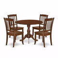 HomeStock 5-Piece Mahogany Finish Solid Wood Top Dining table with 4 Chairs with Drop Leaf Slat Back