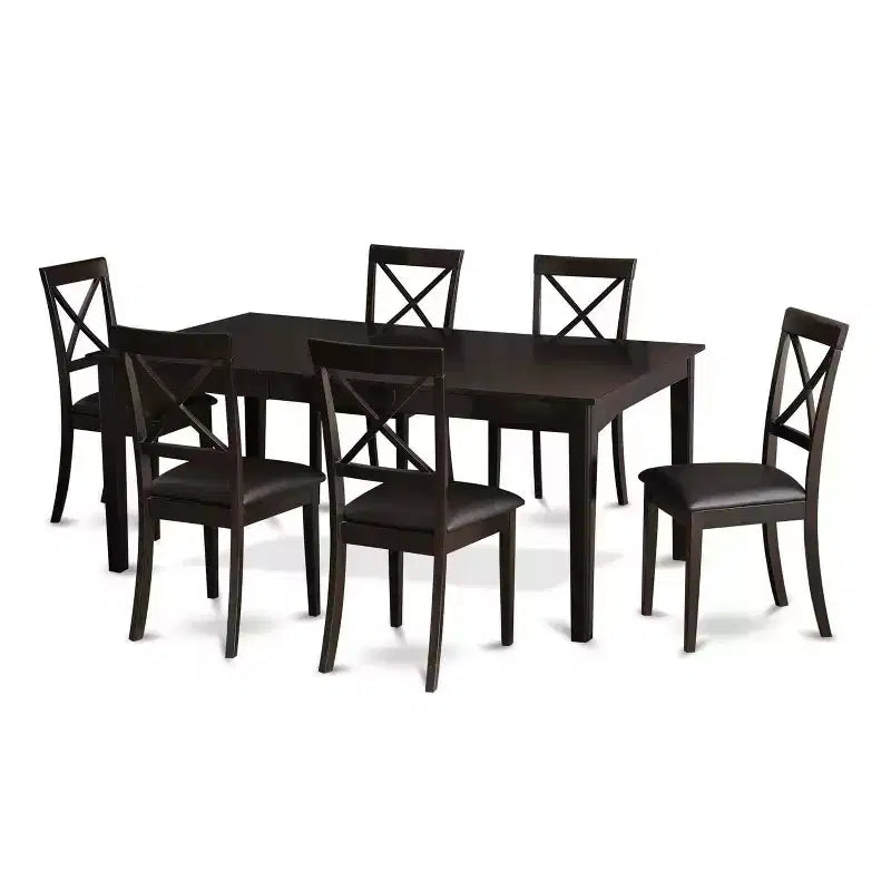 7 Piece Dining Set - Kitchen Table with Pedestal & Faux Leather Chairs - 42x72 Inch