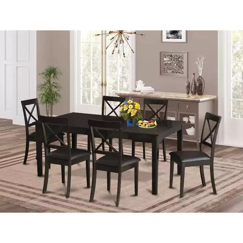 Ensemble de salle à manger 7 pièces - Table de cuisine à pied central et chaises en similicuir - 107x183 cm