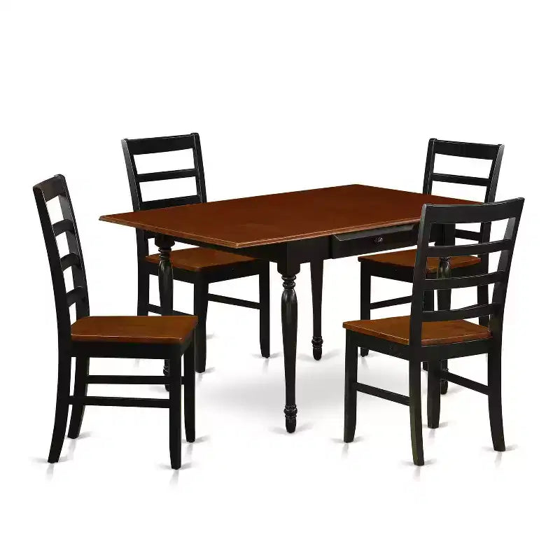 5-Piece Black and Cherry Finish Solid Wood Top - Rectangular Dining Room Set - Seats 4