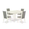 5-Piece Linen White Finish Solid Wood Top - Dining Room Set with Leaf - Seats 4