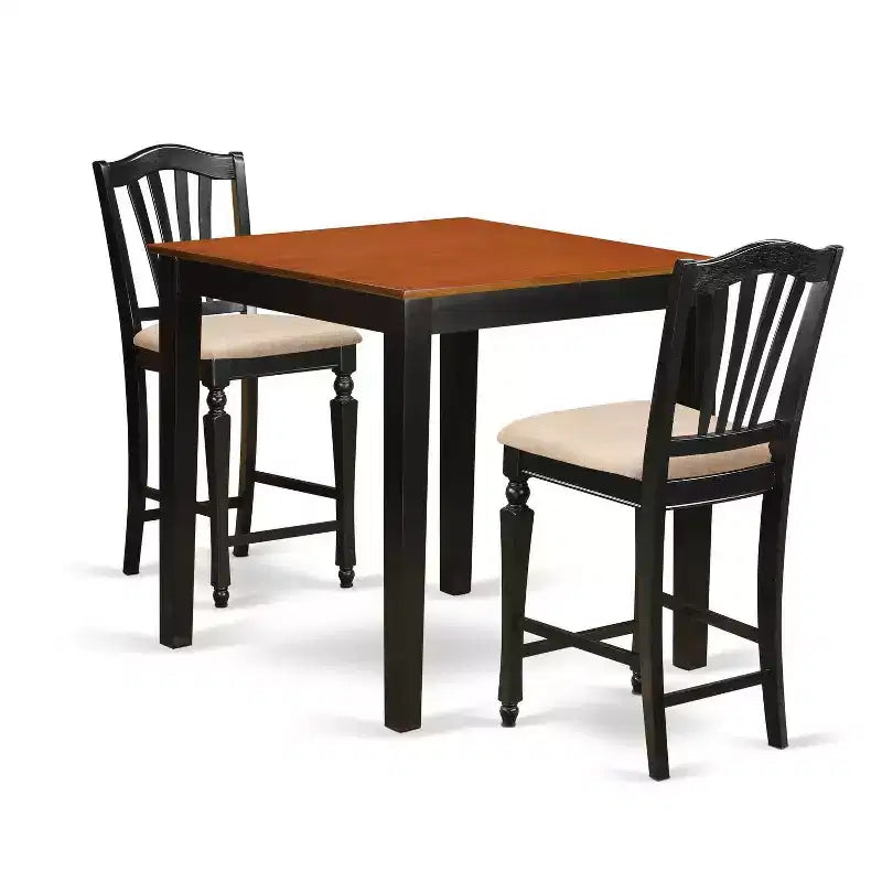 Counter Height Dining Set - 3 Piece Pub Table & Chairs - Kitchen Set - 36x36 Inch - Black Cherry Finish