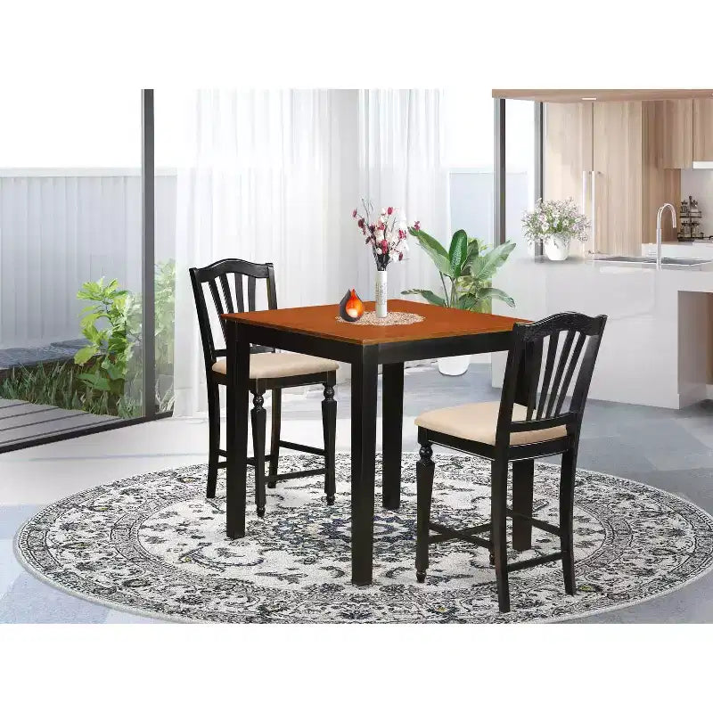 Ensemble de salle à manger hauteur comptoir - Table de bistrot et 2 chaises - Ensemble de cuisine - 36x36 pouces - Fini cerisier noir