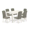 HomeStock 7-Piece Rectangle Linen White Finish Solid Wood Top Dining Table with 6 Parson-Chairs