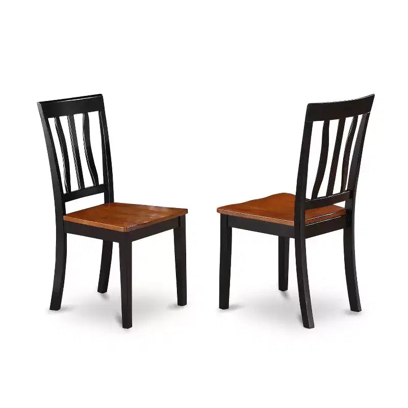 Table à manger ronde 3 pièces avec plateau en bois massif au fini noir et 2 chaises avec