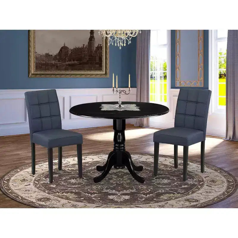 Ensemble Table à Manger Ronde avec 2 Chaises - Ensemble Table de Cuisine, Noir et Bleu Marine
