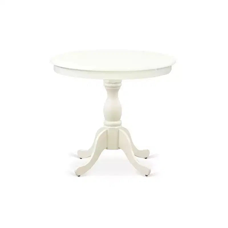 Ensemble de salle à manger 3 pièces en lin blanc avec dessus en bois massif – Boutons touffetés ronds – 4 places