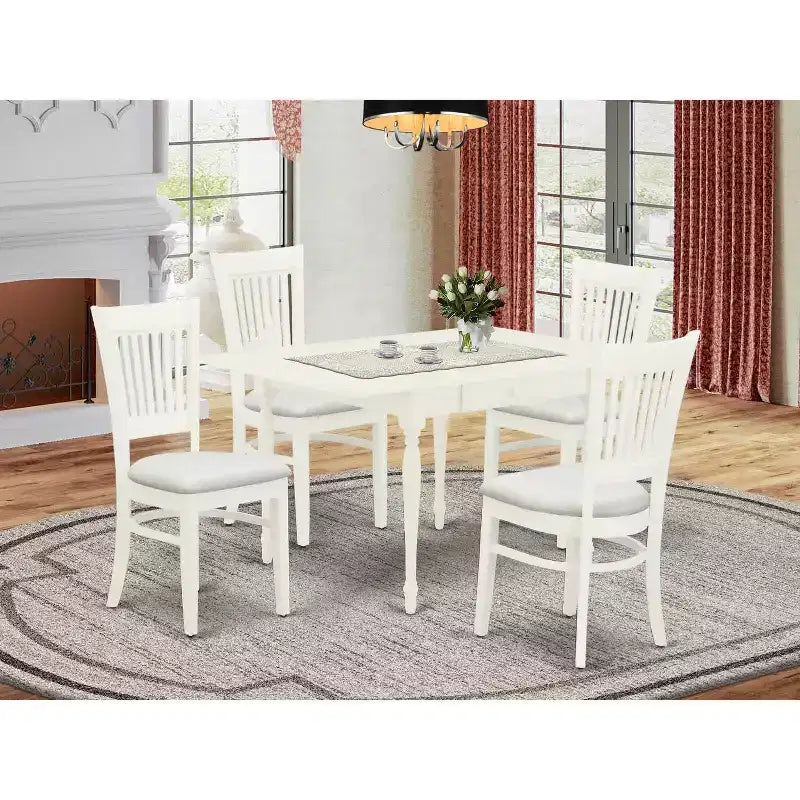 Ensemble de salle à manger du milieu du siècle avec 4 chaises - Ensemble de cuisine bohème - Finition blanc lin