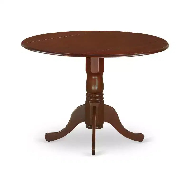 Ensemble de salle à manger 3 pièces en bois massif finition acajou, table ronde et chaises rembourrées – 4 places