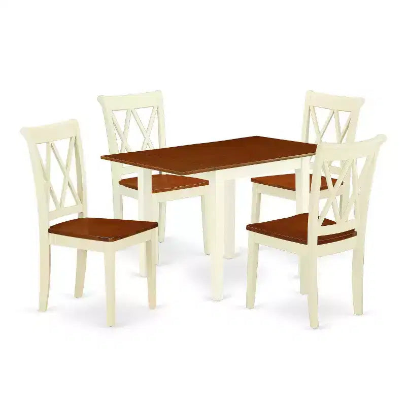 HomeStock 5-Pc Buttermilk and Cherry Solid Wood Top-Dining Room Set-Seats 4