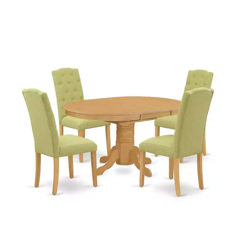 HomeStock 5-Piece Oval Natural Oak Finish Solid Wood Top Dining Table with 4-Parson Chair with Butterfly Leaf