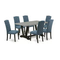 HomeStock 7-Piece Rectangle Natural Oak Finish Solid Wood Top Dining Table with 6-Chairs