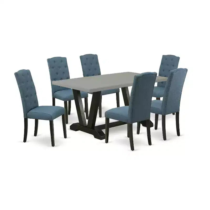 HomeStock 7-Piece Rectangle Natural Oak Finish Solid Wood Top Dining Table with 6-Chairs