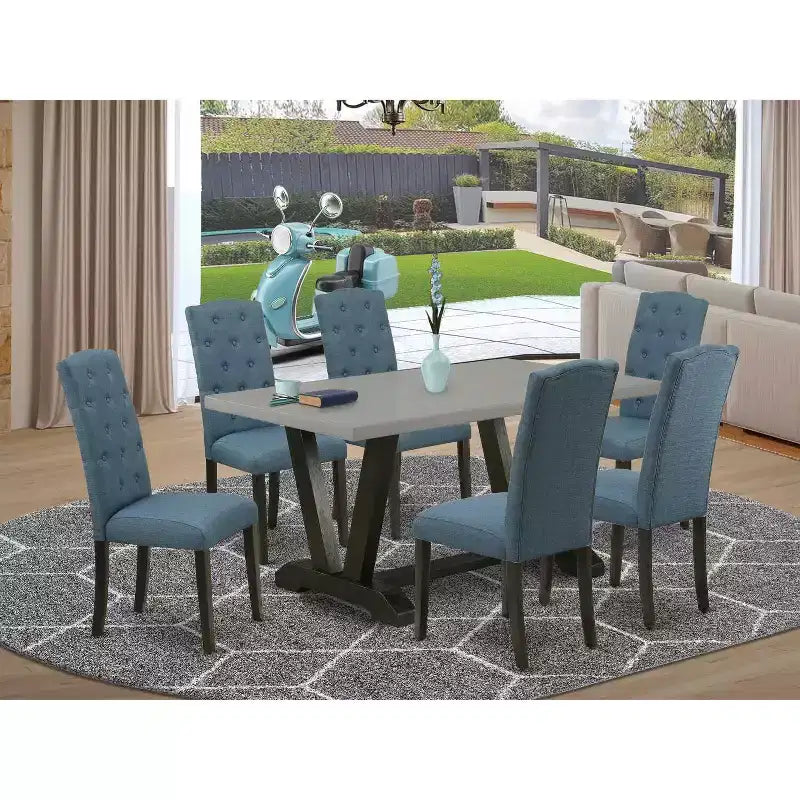 Table à manger rectangulaire 7 pièces HomeStock en bois massif finition chêne naturel avec 6 chaises