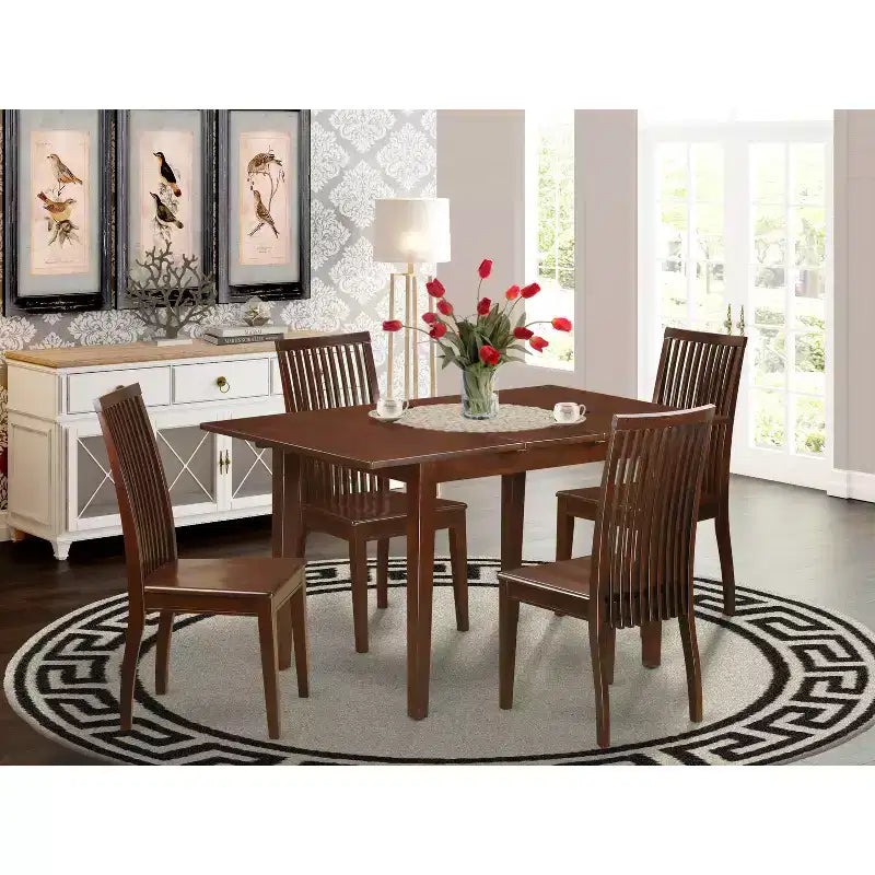HomeStock Table à manger rectangulaire 5 pièces en bois massif finition acajou avec 4 chaises