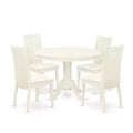 HomeStock 5-Piece Round Linen White Finish Solid Wood Top Dining table with 4 Chairs