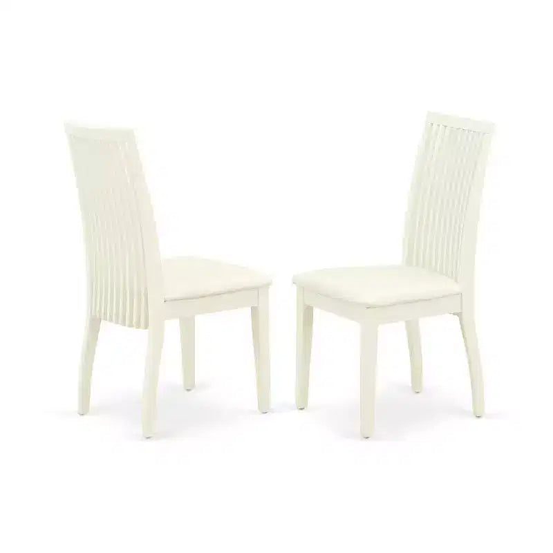 HomeStock Table à manger ronde 5 pièces en lin blanc avec plateau en bois massif et 4 chaises