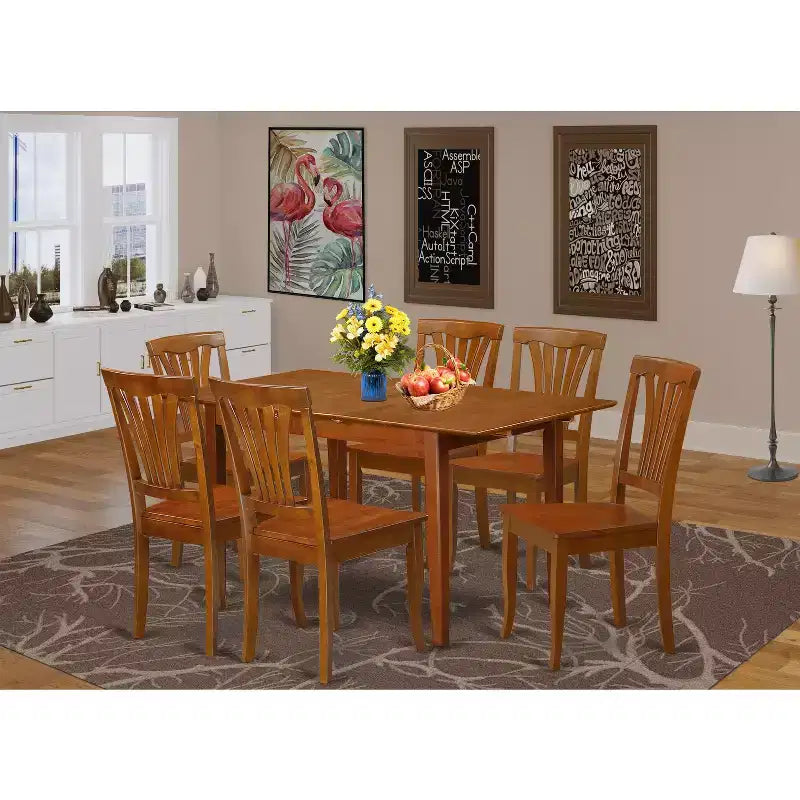 Ensemble de salle à manger avec chaises - Ensemble de table de cuisine, Petite table de salle à manger avec rallonge, Finition marron selle