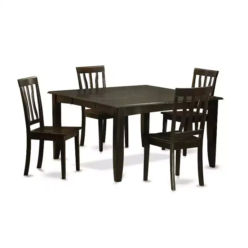 HomeStock 5-Piece Square Cappuccino Finish Solid Wood Top Dining Table with 4 Chairs