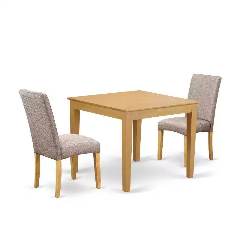 Square Dining Set 36 Table & 2 Chairs - Linen Fabric Dark Khaki - HomeStock
