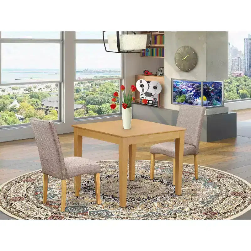 Ensemble repas carré 36" table et 2 chaises - Tissu Lin Kaki Foncé - HomeStock