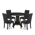 HomeStock 5-Piece Round Black Finish Solid Wood Top Dining Table with 4-Parson Chair