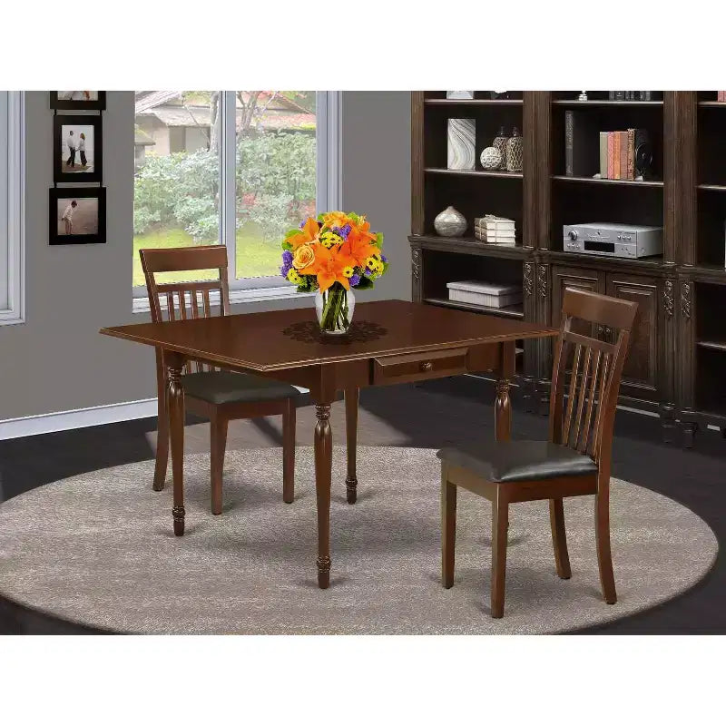 Ensemble de salle à manger 3 pièces HomeStock avec plateau en bois massif finition acajou et table à rallonges