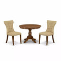 3-Piece Acacia Walnut Finish Solid Wood Top - Button Tufted Dining Room Set - Seats 4