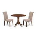 HomeStock 3-Piece Round Mahogany Finish Solid Wood Top Dining Table with 2 Parson Chairs with Drop Leaf