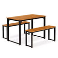 HomeStock 3-Piece Solid Wood Laminate Top Black and Brown Finish Dining Set - 1 Dining Table and 2 Benches in Powder Coating