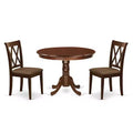 HomeStock 3-Pc Mahogany Finish Solid Wood Top - Round Dining Room Set - Seats 4