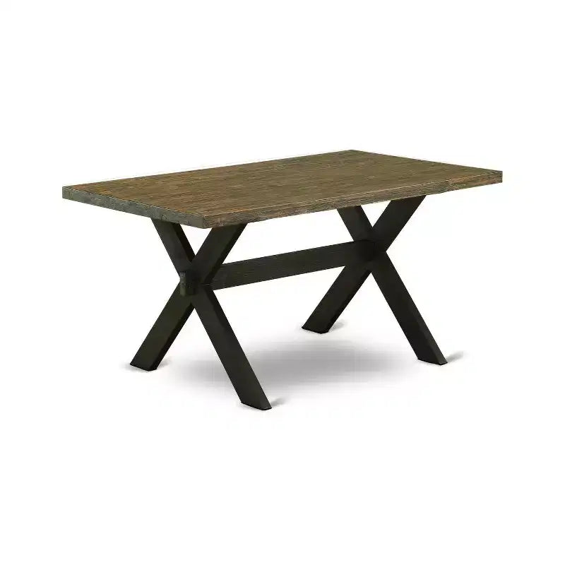 Table à manger 7 pièces en bois massif finition jacobéenne vieillie avec 6 chaises avec