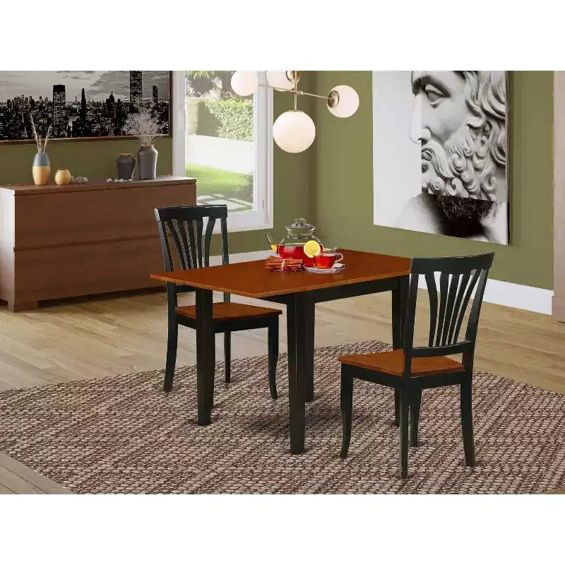 Ensemble de salle à manger 3 pièces HomeStock, table en bois massif à finition noire et cerise