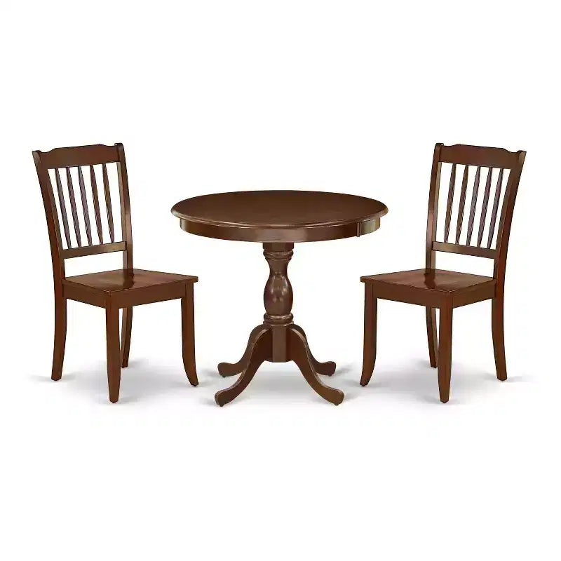 3-Piece Mahogany Finish Solid Wood Top Dining Room Set (Seats-4)