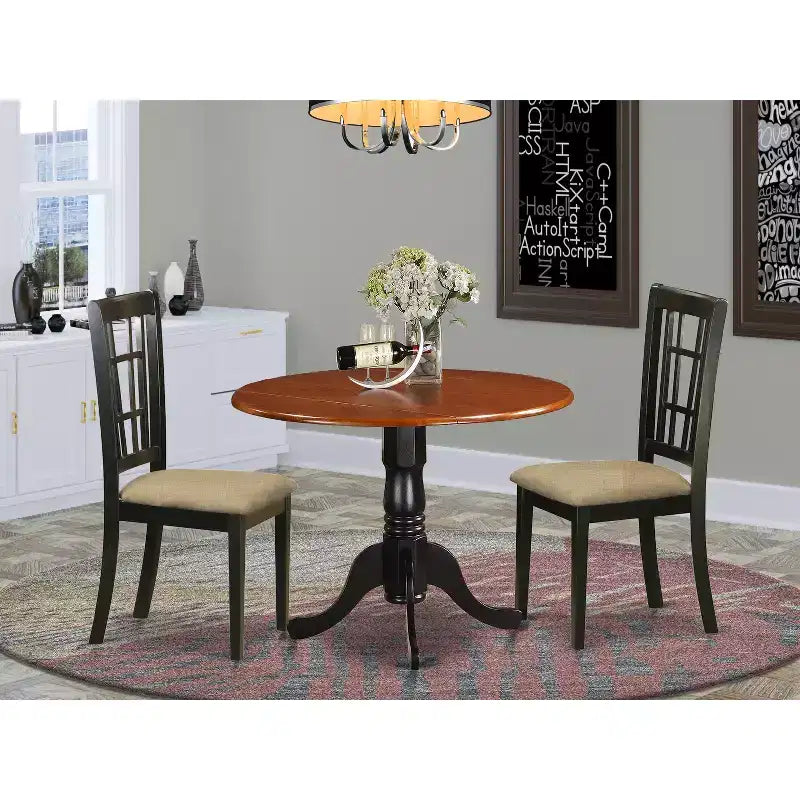 Ensemble de salle à manger vintage 3 pièces - Table à abattants et 2 chaises - Table de cuisine compacte - Finition cerise noire