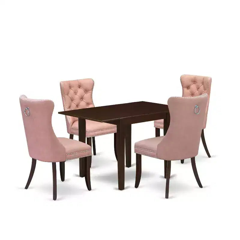 5-Piece Mahogany Finish Solid Wood Top Rectangular Upholstered Dining Room Set (Seats-4)