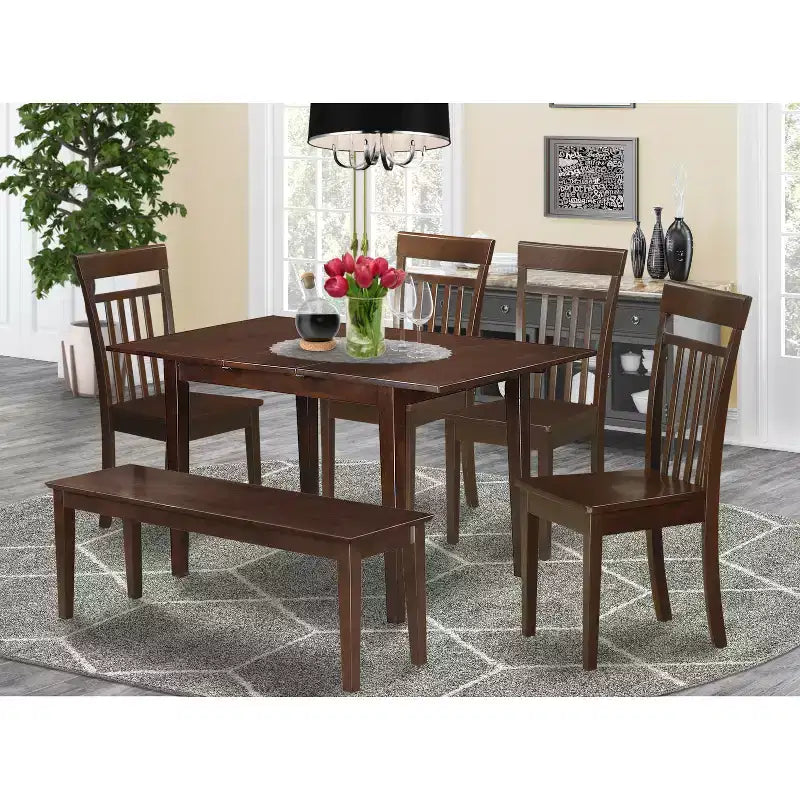 Ensemble de salle à manger pour petits espaces - Table rectangulaire et 6 chaises (7 pièces) - En bois massif