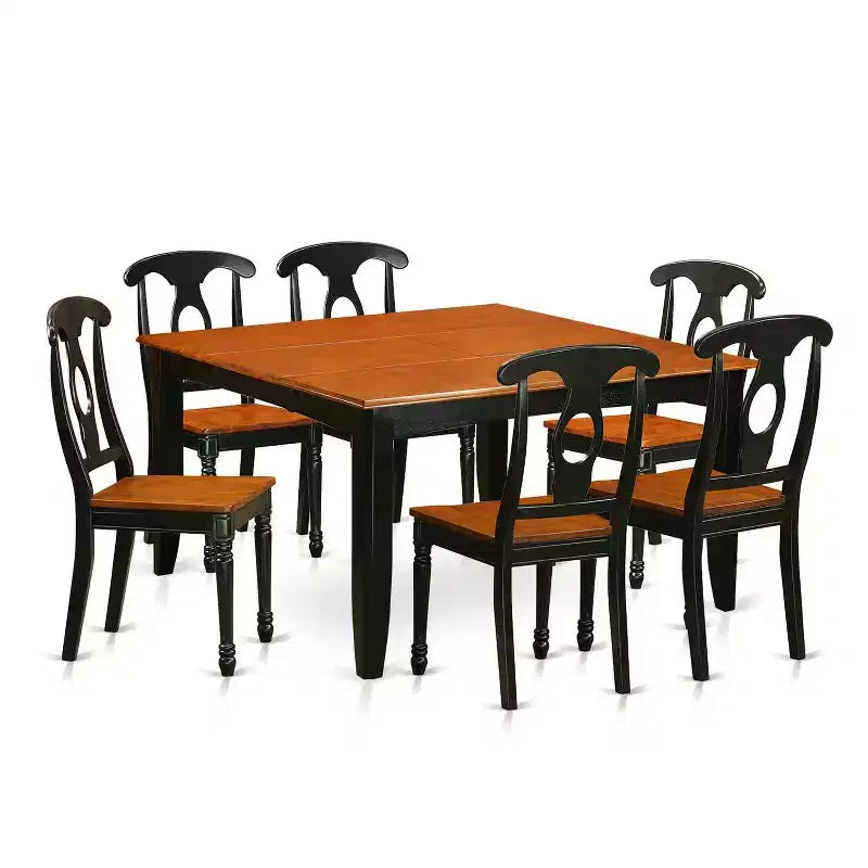 HomeStock 7-Piece Square Black & Cherry Finish Solid Wood Top Dining Table with 6-Chairs