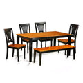 HomeStock 6-Piece Rectangle Black and Cherry Finish Solid Wood Top Dining Table with 1-Bench and 4-Chairs