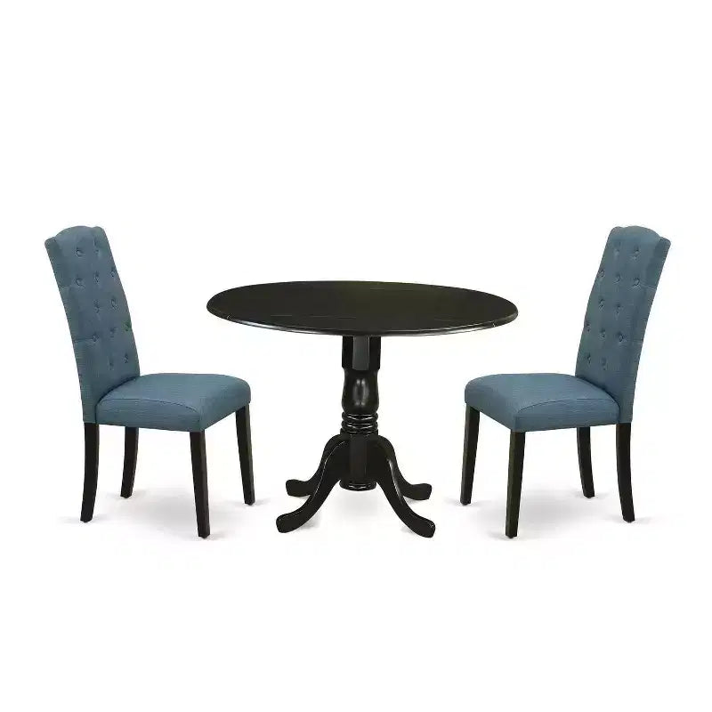 HomeStock 3-Pc Black Finish Solid Wood Top - Round Dining Room Set with Dropleaf - Seats 4