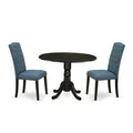 HomeStock 3-Pc Black Finish Solid Wood Top - Round Dining Room Set with Dropleaf - Seats 4