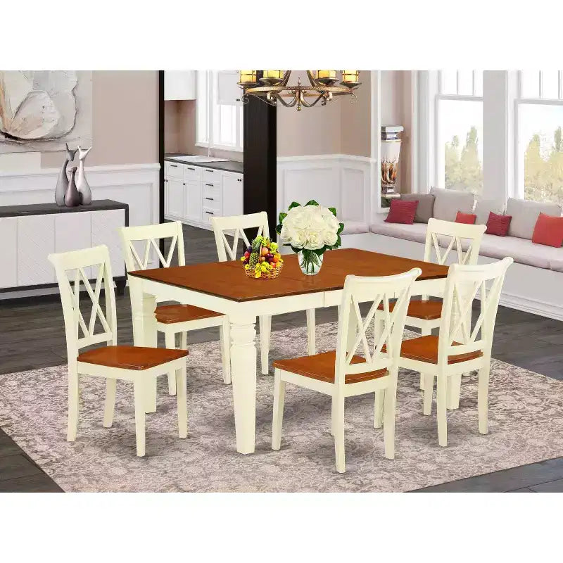 Ensemble de salle à manger rectangulaire - Table et 6 chaises - Table de 42/60 pouces avec rallonge - Dossier en X double