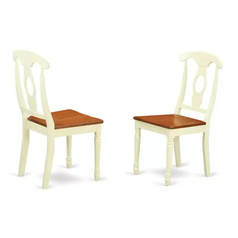 HomeStock Ensemble de salle à manger 5 pièces en bois massif, table ronde à plateau laiteux et cerisier avec 4 chaises