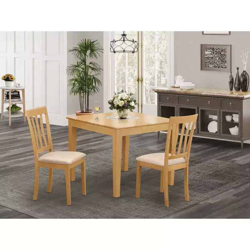 Petit ensemble de salle à manger - Table et chaises 3 pièces, 91x91 cm, finition chêne, ensemble de salle à manger de cuisine