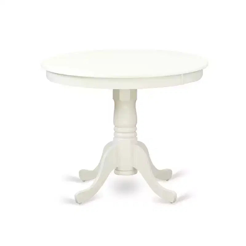 Table à manger HomeStock 5 pièces ronde en lin blanc avec plateau en bois massif et 4 chaises à dossier croisé
