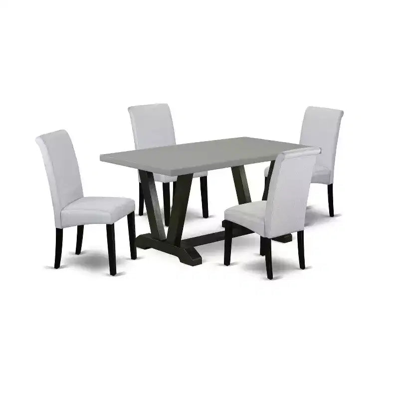 HomeStock 5-Pc Rectangle Natural Oak Finish Solid Wood Top Dining Table with 4 Parson Chair