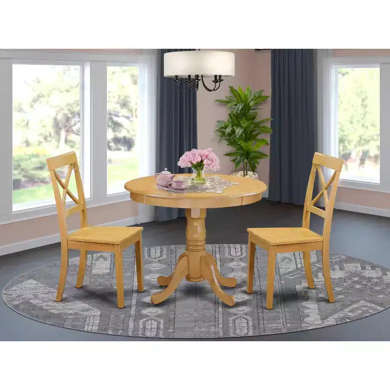 Ensemble table de cuisine ronde – Table à manger 3 pièces avec 2 chaises – Construction en bois massif