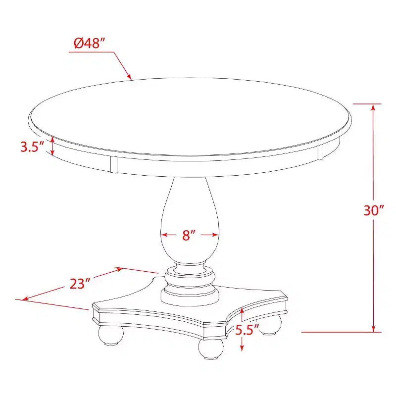 Table à manger ronde 7 pièces HomeStock avec plateau en bois massif finition jacobine patinée et 6 chaises Parson